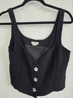 Jason Wu Black Crinkled Button-Front Crop Top